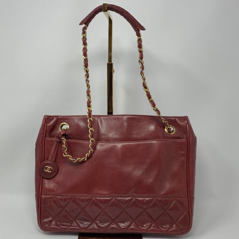 Authentic Chanel Shoulder Bag Bordeaux Lamb Skin